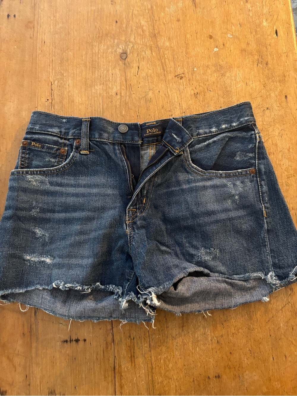 Polo by Ralph Lauren Distressed Dark Blue Denim Cutoff Shorts
